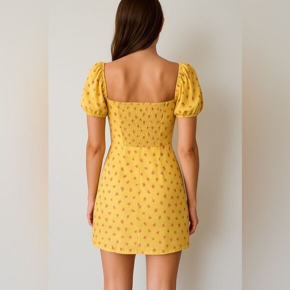 Reformation Yellow Puff Sleeve Mini‎ Dress - Picture 2 of 5